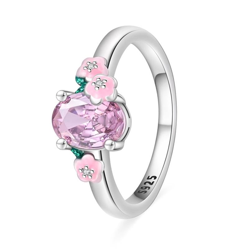 

925 Silver Pink Heart-shaped Crown Rings Sparking Zirconium Sunflower Rings Unique Anniversary Jewelry Gifts 7