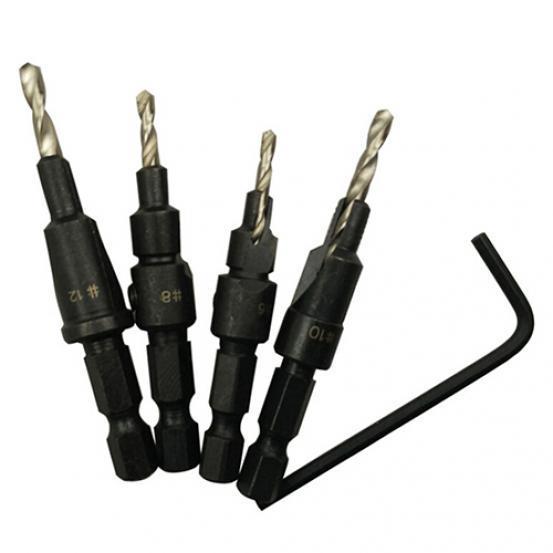 4 Pcs HSS Countersink Drill Bit Set Quick Change Hex Shank Screw #6 #8 #10 #12