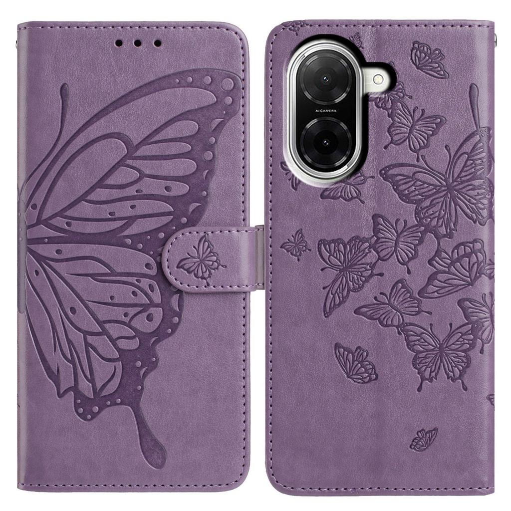 Für Xiaomi Redmi A5 NFC (173.45mm) Hülle Schmetterling geprägt Brieftasche Ständer PU Leder Klapphandyhülle mit Riemen