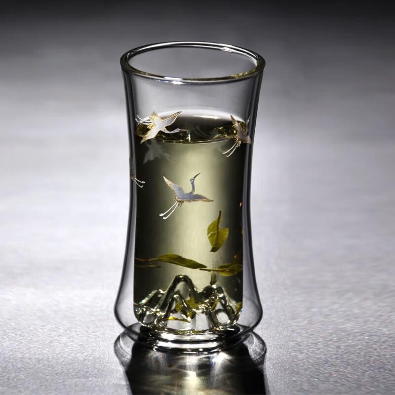 Ge Bei Tang Crane Gold & Silver Double-Layer Glass Tea Cup