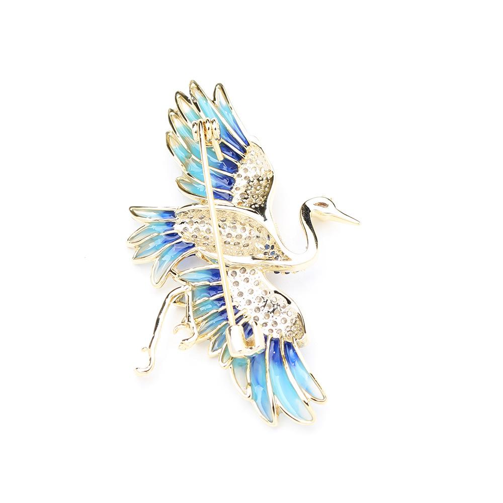 Chinese Style, High-end Blue Elegant Crane Brooch, Real Gold Plated Micro-zircon Animal Pin, Men's and Women's Accessories.