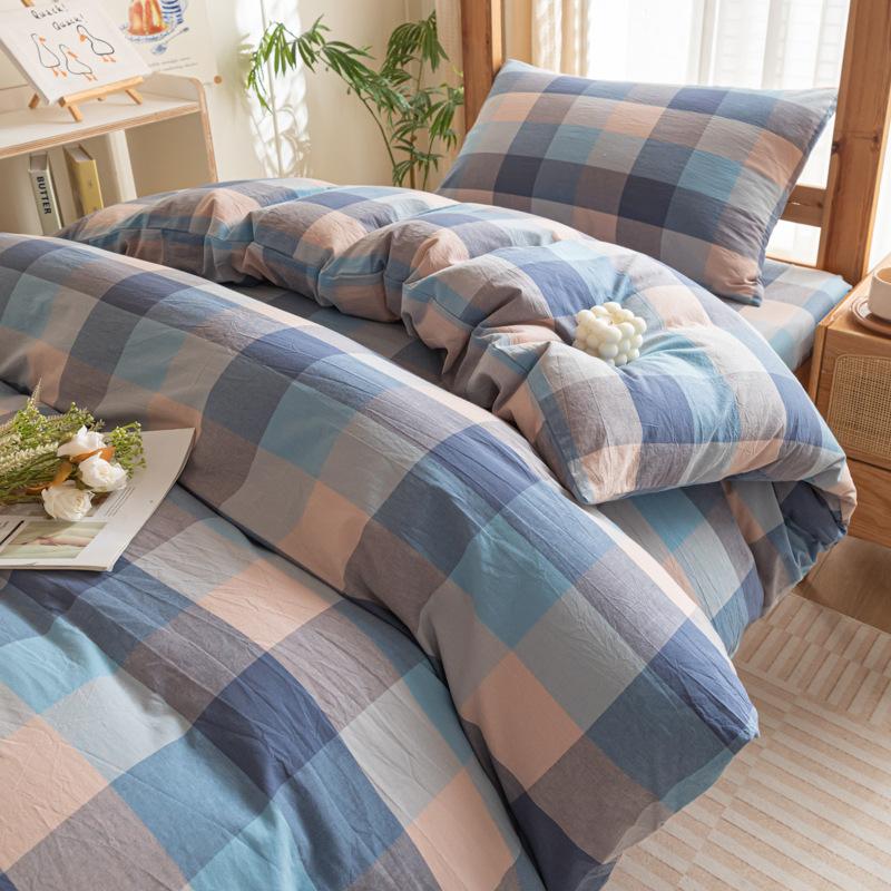 Cotton Washed Cotton Single Quilt Cover Student Dormitory Pure Cotton Bedding Four-piece Set Sheet Quilt Cover Simple Three-piece Set