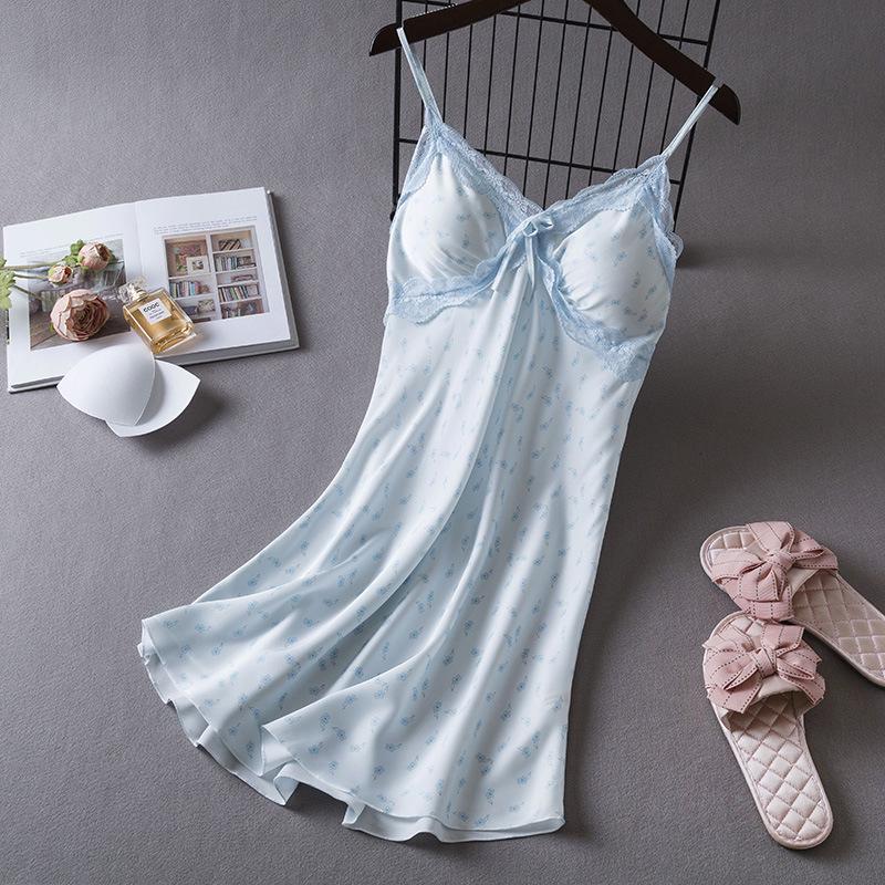 Thin Ice Silk Lace Print Camisole Nightgown – Women s Sexy Spring/Summer Loungewear L (100-120 jin)
