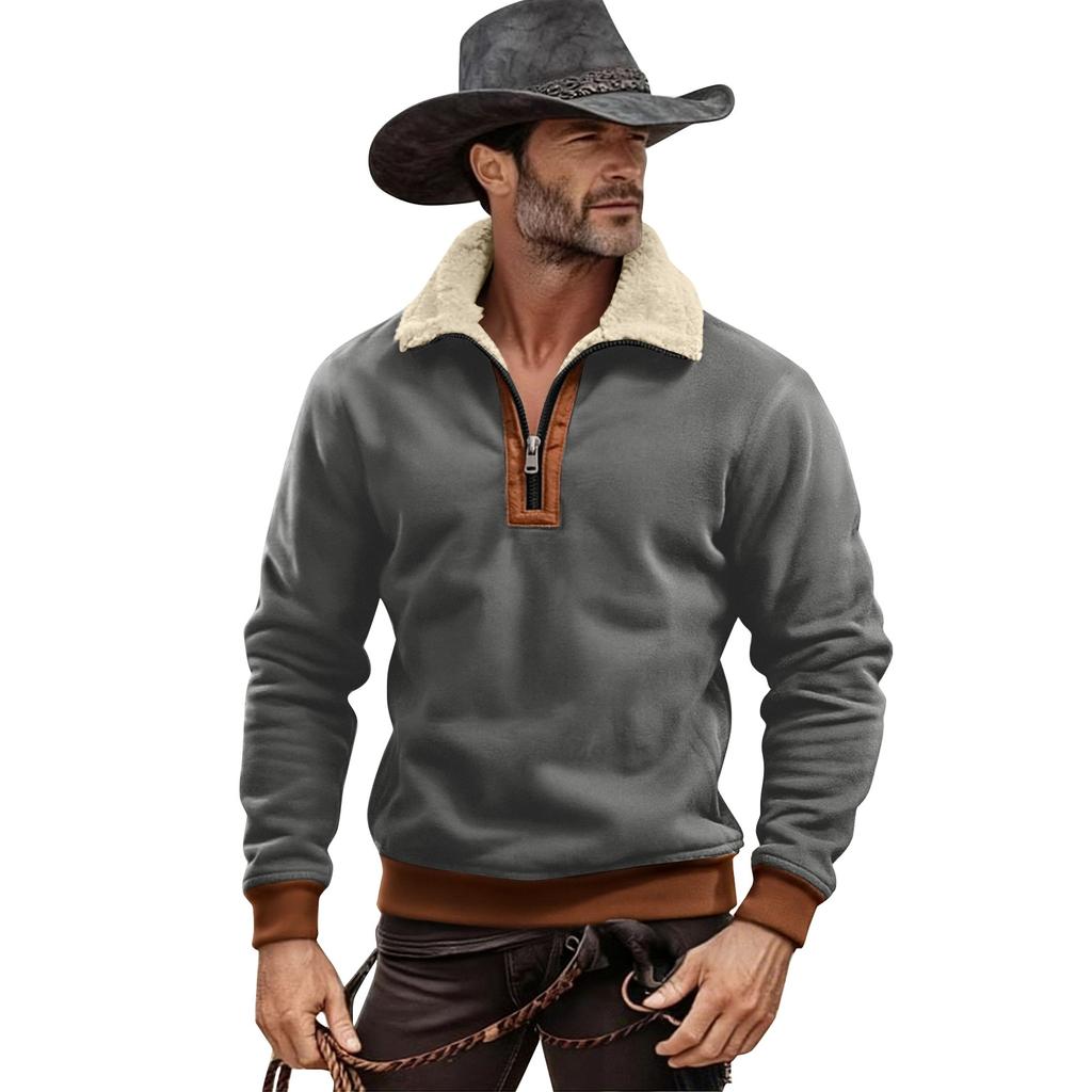 Men's Solid Color Half-Zip Stand Collar Plush Sweatshirt Men's Sports Plus Size Casual Sweatshirt