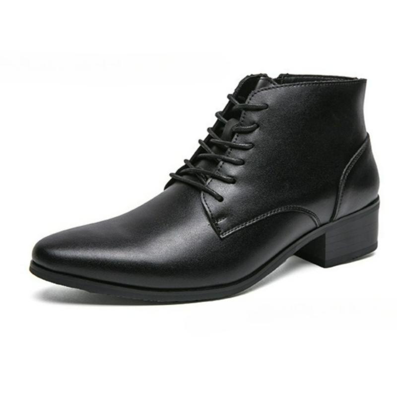 Herrenstiefel Business Lederstiefel Mode Schnürstiefel Knöchelhohe Reißverschluss Freizeitschuhe Spitz zulaufende Plateau Chelsea Stiefel