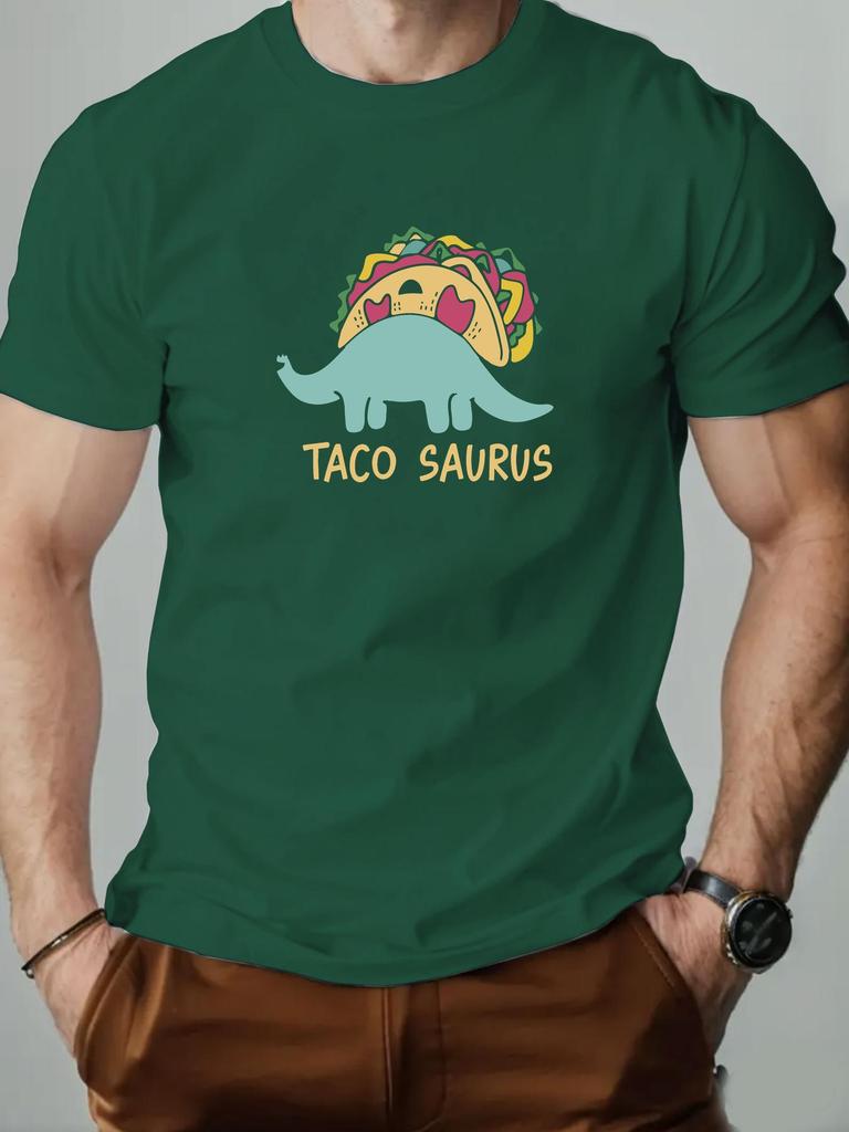 Mens Cotton Tshirt TACO SAURUS Summer Round Neck Shortsleeved Graphic Breathable Fashion Casual Tshirt