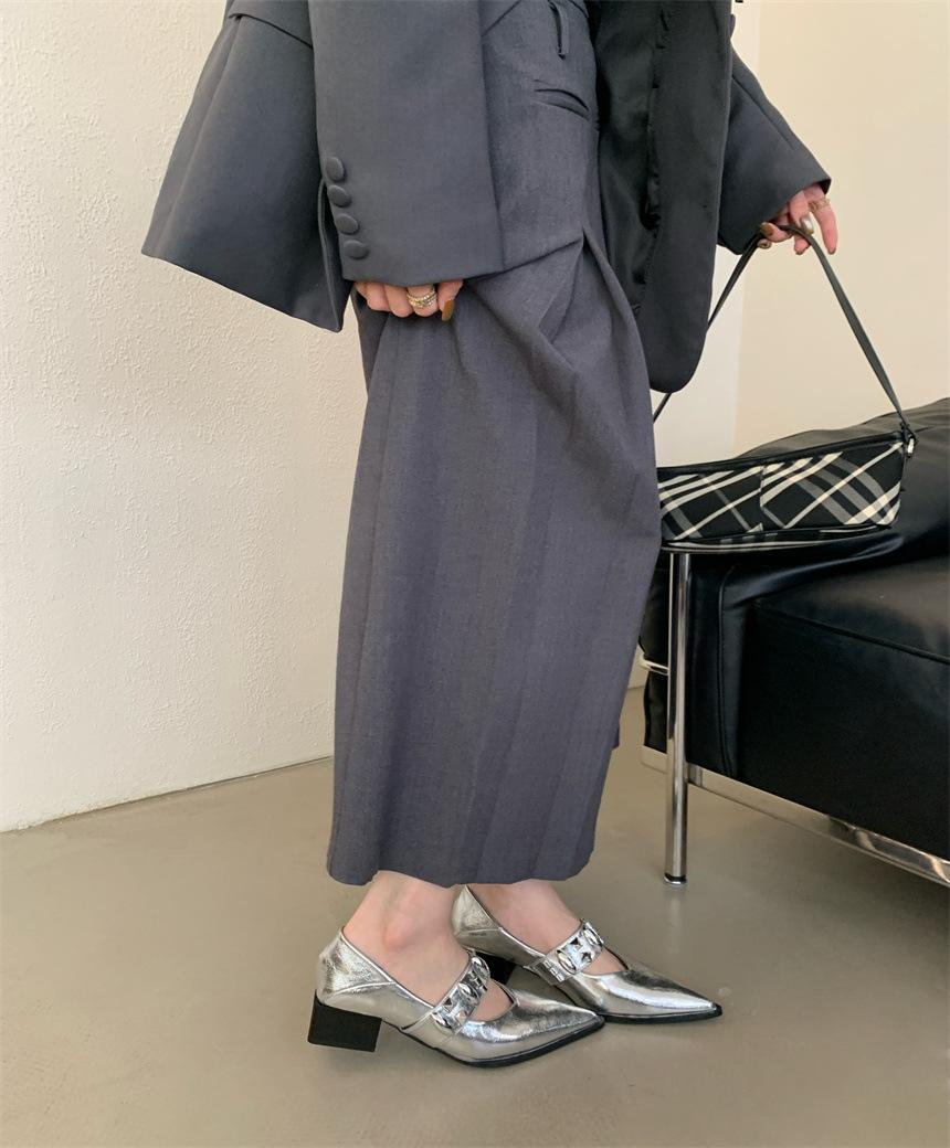 

French inner heightening soft-soled bag head half slippers children wear summer new Mary Jane women s shoes Muller sandals 39 срібний