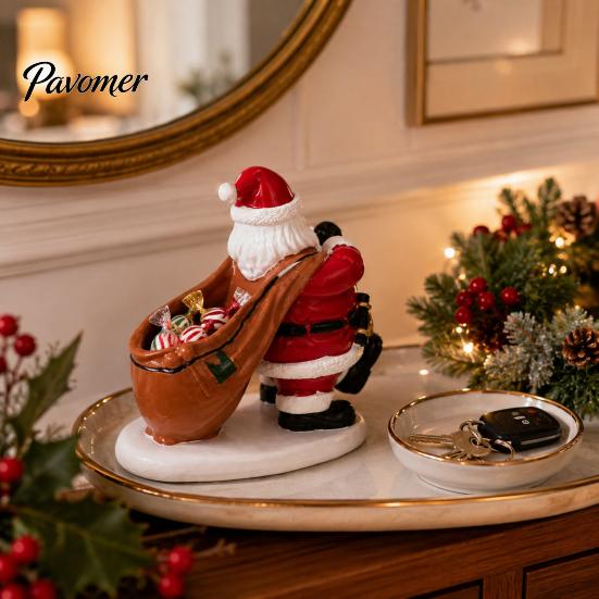 Indoor Christmas Ornament Santa Claus Candy Bowl, Resin Tabletop with Holiday Festive Decoration Storage Slot, Creative Desktop Organizer for
