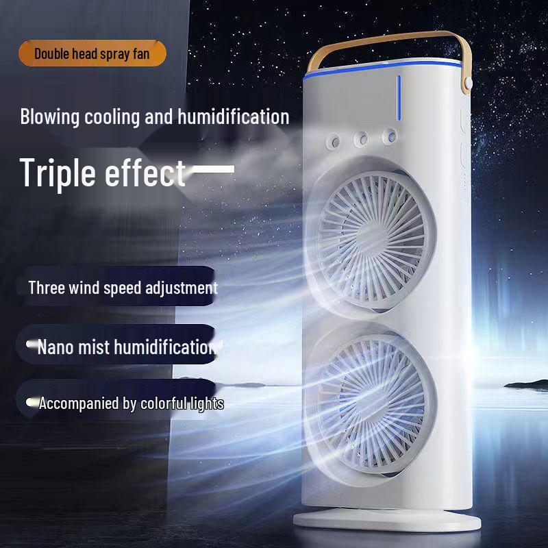 USB Remote Control Dual-Head Silent Air Fan for Office, Dorm, Home - Large Mist Function