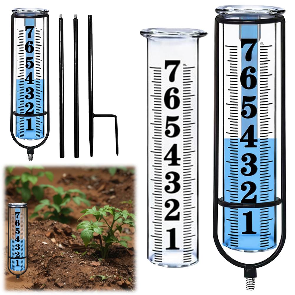 Outdoor Rain Water Meter Large Clear Number Adjustable Height with Thickened Plastic Tube & Metal Stake for Yard Lawn Garden