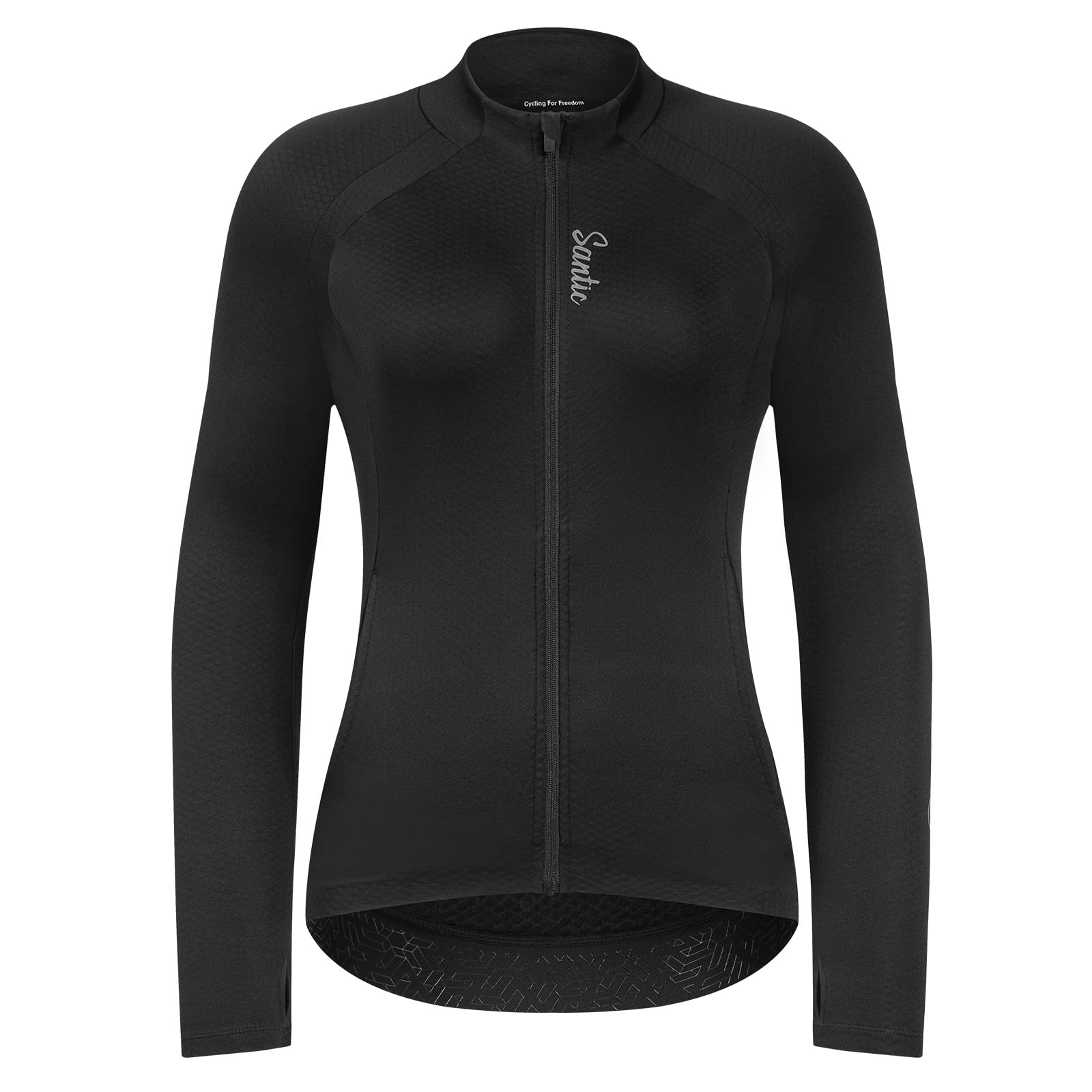 

Santic Women s Long Sleeve Fleece-Lined Cycling Jersey with Back Pockets for Autumn and Winter, Windproof and Warm, Black, Size L