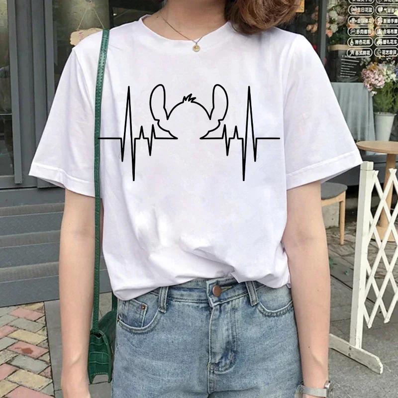 Funny Kawaii Shirt Disney Lilo Stitch Cartoon T Shirt Stitch Cute Manga T-shirt Y2k Graphic Tshirt Top Tee Clothes