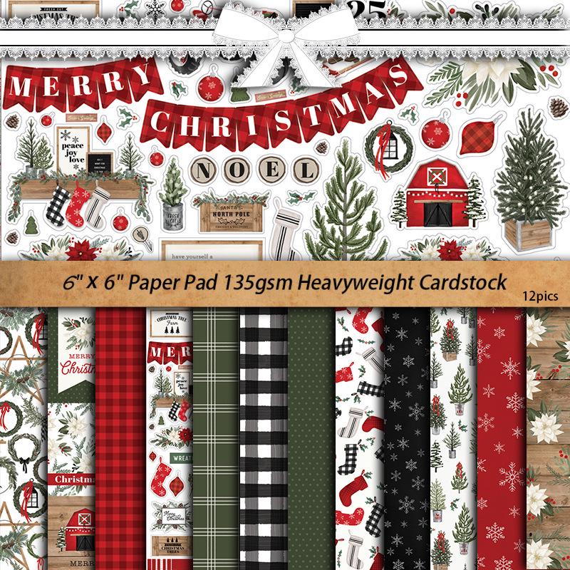 Retro Farmhouse Christmas Paper Background Journaling and Collage Stickers