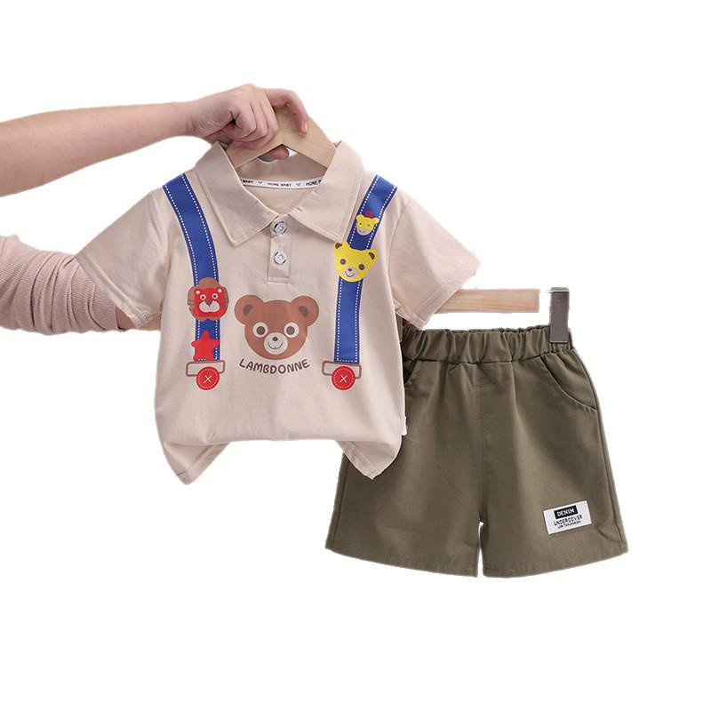 2026 Boys' Summer Stylish Bear Print Shorts Set - Trendy Two-Piece Outfit