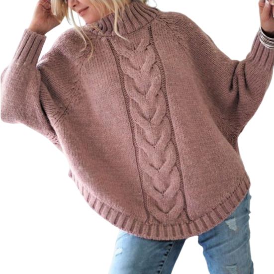 Suéter de mujer Tops Cuello medio alto Manga larga con alas de murciélago Suéter de punto de color sólido