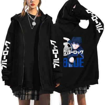 Sweats à capuche zippés imprimés Blue Lock Isagi Yoichi Anime Harajuku pour hommes femmes automne hiver molleton sweatshirt veste manteau zippé pour hommes