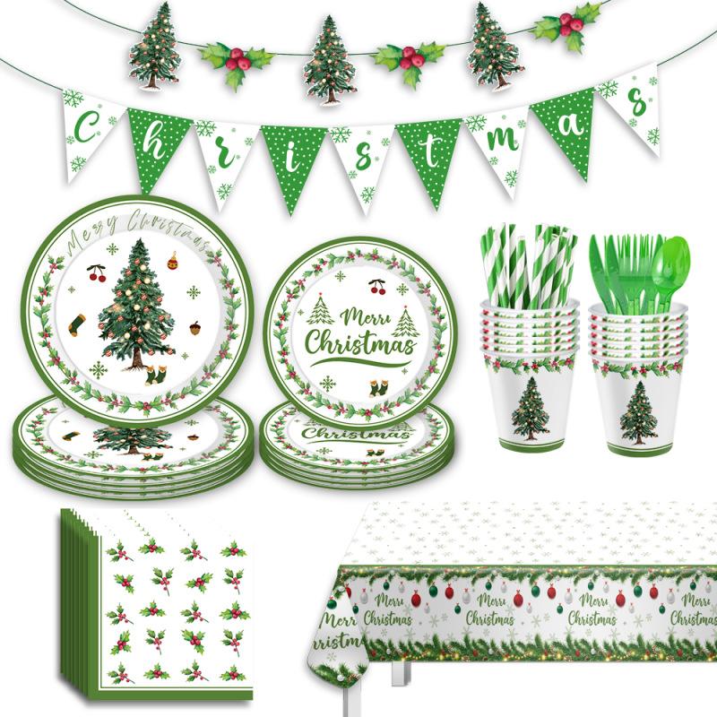 Christmas Themed Party Tableware Paper Plates Paper Towels Birthday Supplies Christmas Tree Disposable Birthday Party