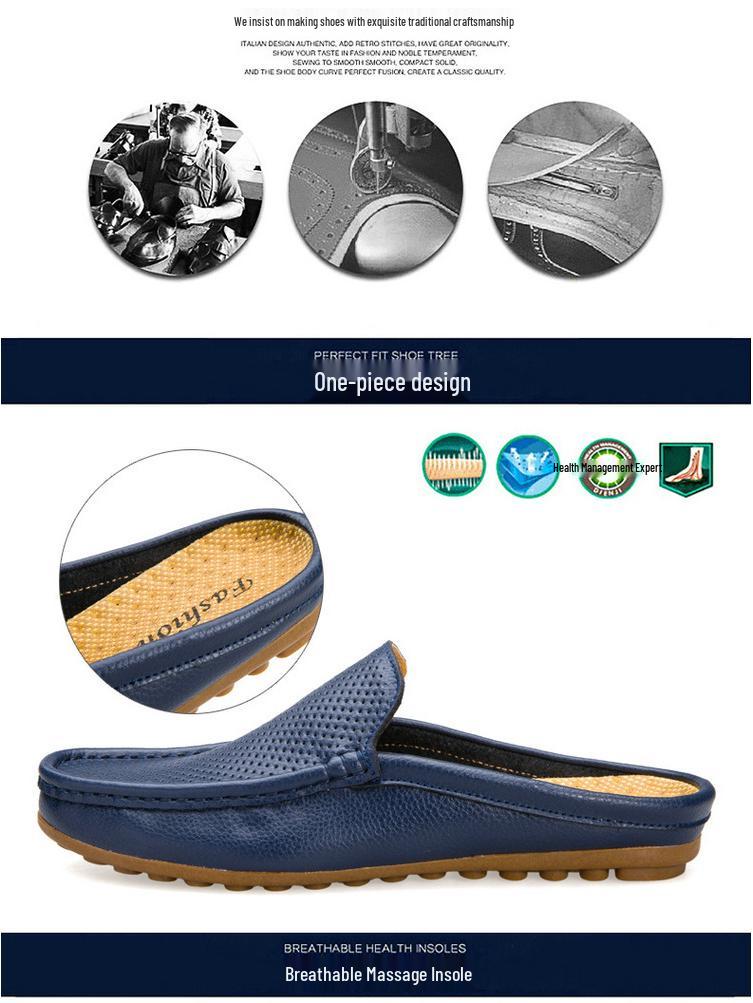 Men's Genuine Leather Closed-Toe Sandals - Breathable Summer Thong Shoes