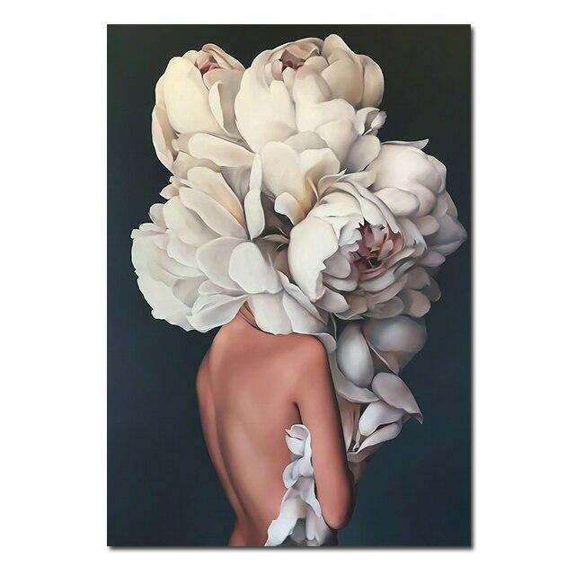 

Скандинавська жіноча голова з квітами, картини на полотні, настінні плакати, портрет леді, декор домашньої спальні, безкаркасна мода 60x90cm No Framed