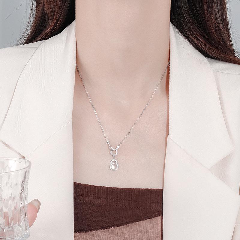 Vintage High-End Gourd Necklace with Zircon & Imitation Chalcedony Clavicle Chain for Women платиновый