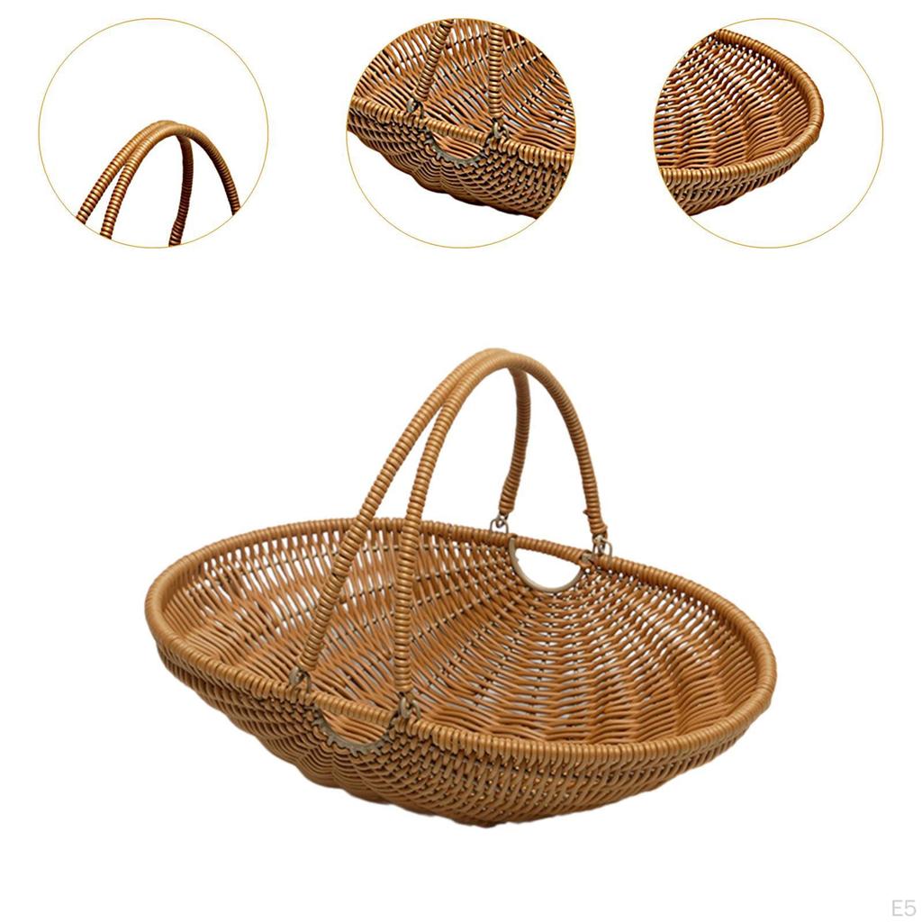 Imitation Rattan Kitchen Tote Basket Iron Wire Frame for Foods or Small Sundries Sturdy with