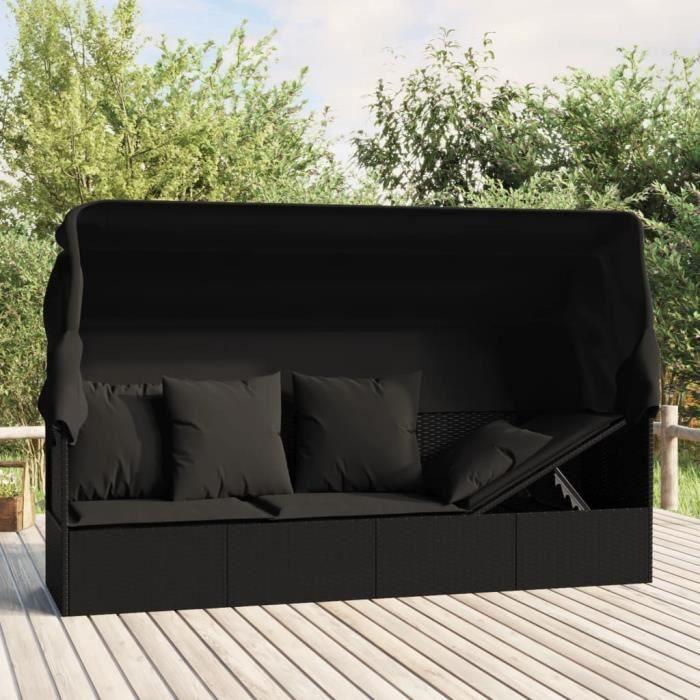 VidaXL Outdoor Daybed with Canopy and Cushions Black Wicker 319569