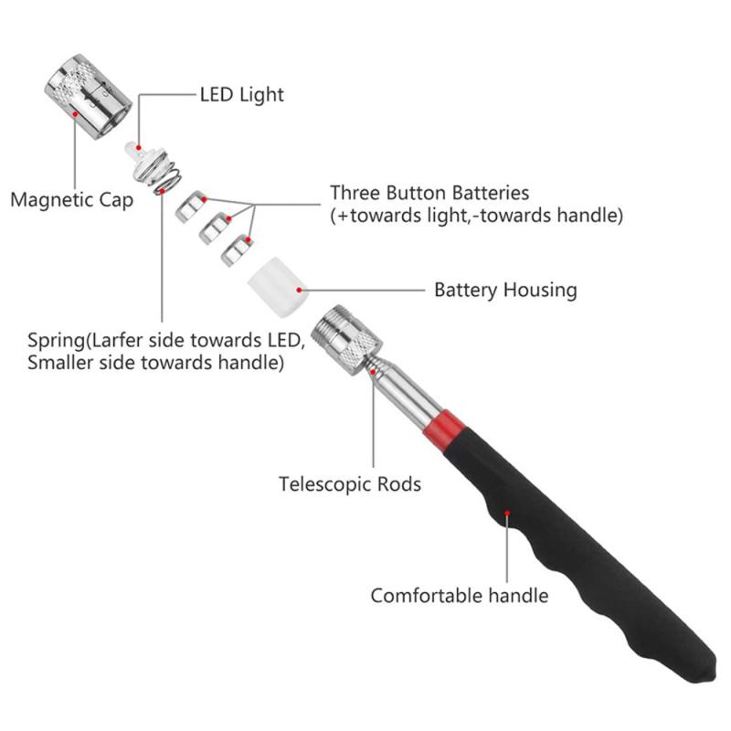 Magnetischer Teleskopstift, tragbares Metallbearbeitungswerkzeug, praktische Magnetkapazität zum Aufnehmen von Muttern und Bolzen, verstellbarer Aufnehmstab