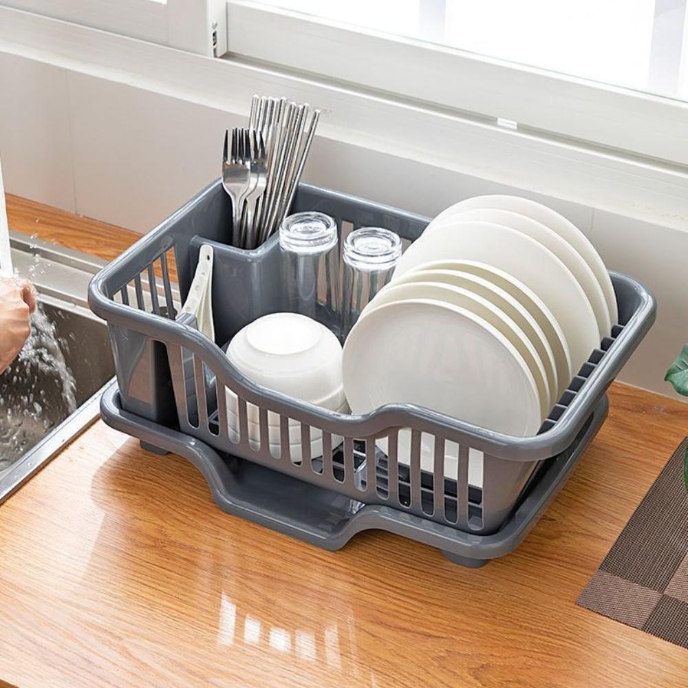 Dish Drying Rack Kitchen Utensils Drainer Rack with Drain Board Countertop Dinnerware Plates Bowls Chopsticks Spoons Organizer