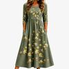 Spring and Summer 2026 New Round Neck 7-point Sleeve Casual Loose Long Printed Dress - Bamboo Hemp