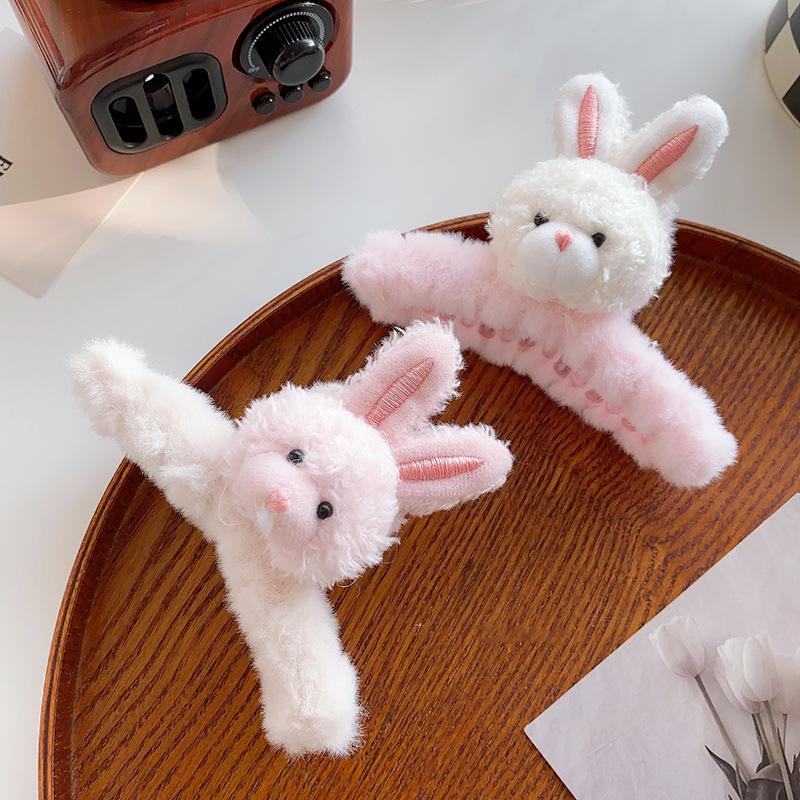 New Korean Rabbit Plush Hair Clamp Female Hair Claw Hair Clip Large Hairpin Cute Shark Clip Headwear Girls Hair Accessories Gift