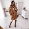 Autumn and Winter Seven-quarter Sleeves Button Lapel Pocket Woolen Coat Women