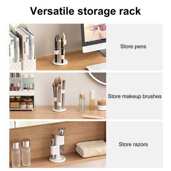 Toothbrush Holder Makeup Brush Storage Rack with Anti-Slip Base 360-Degree Rotatable Bathroom Toothbrush Storage Rack