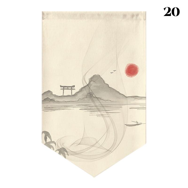 Chinese Landscape Painting Short Curtain Restaurant Cafe Decor Noren Home Window Decor Hanging Half Curtain Kitchen Partition