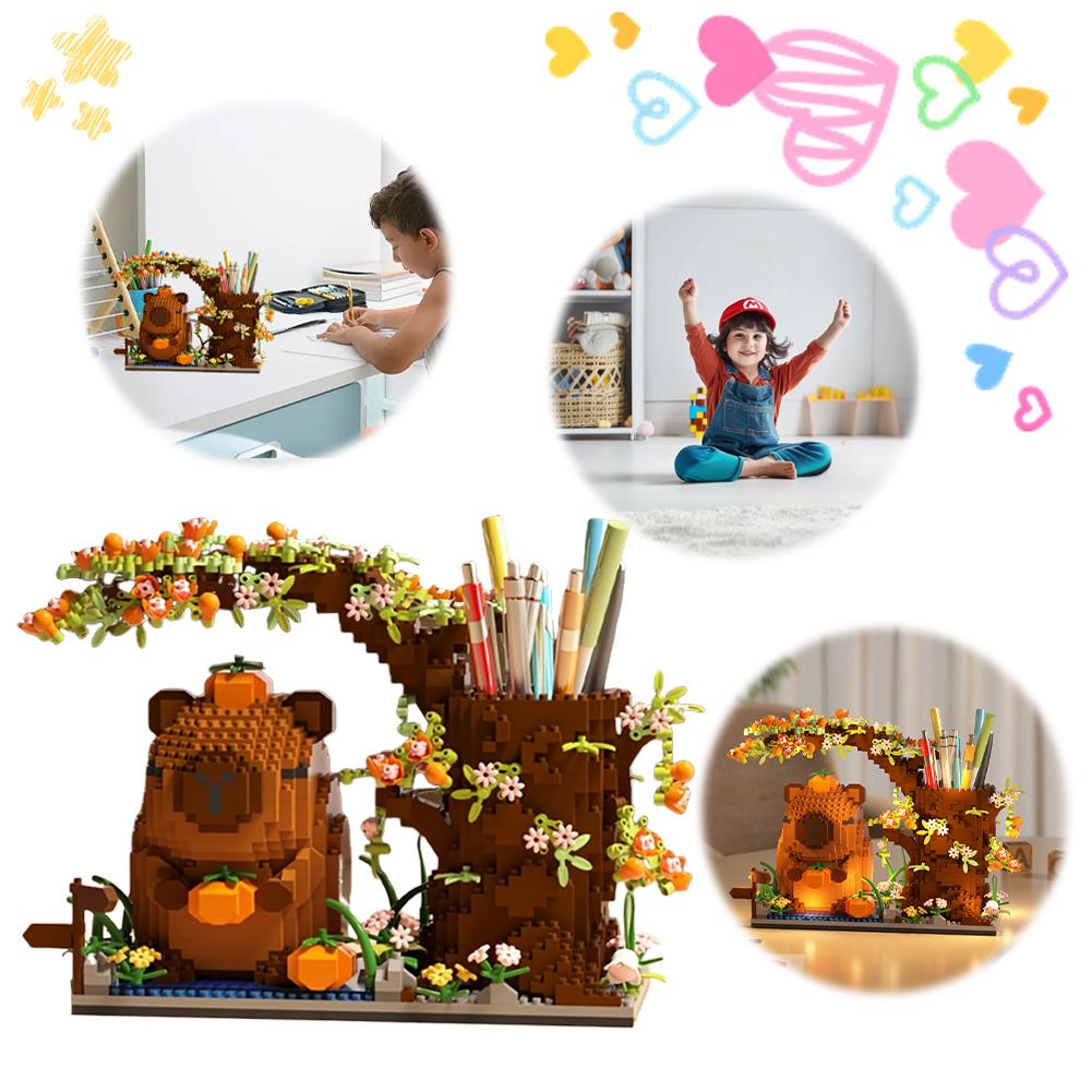 1880 Pcs Capybara Building Block Pen Holder DIY Blocks Bricks Toys Multi-Function Desk Organizer Animal Theme Desktop Decoration