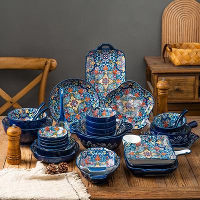 Set di stoviglie da tavola in ceramica bohémien: Ciotole, Piatti, Manico e Ciotola a Doppia Orecchia di Riso e Noodles Istantanei di Alto Valore