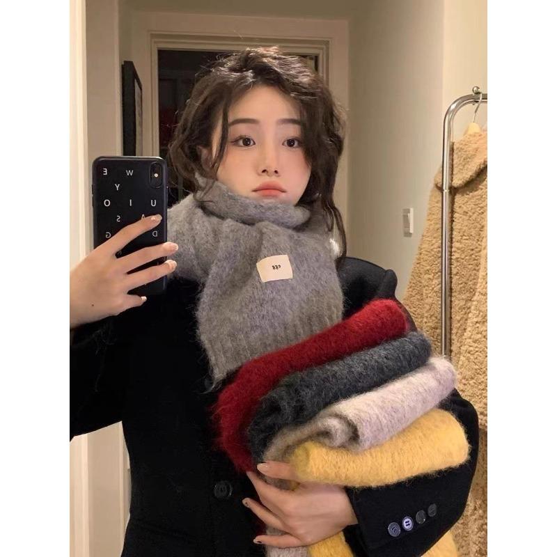 Wool Korean Style Purple Scarf for Girls in Autumn and Winter with White Wool To Keep Warm and Thickened Student Scarf