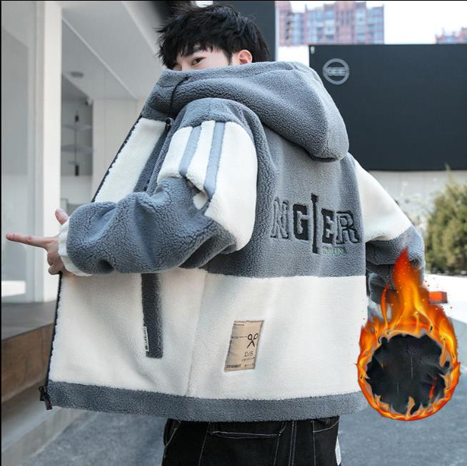 Men's Autumn Winter Fashionable Plus Size Jacket Made of Thick Velvet with A Hood