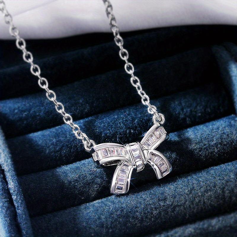 

1Pc Fashionable, Inlaid with Synthetic Zircon, Bow Necklace, Fashionable and Versatile серебряный