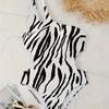 Costume da bagno bikini a righe diagonali con stampa, scollatura sulla schiena, spalline doppie, per la spiaggia