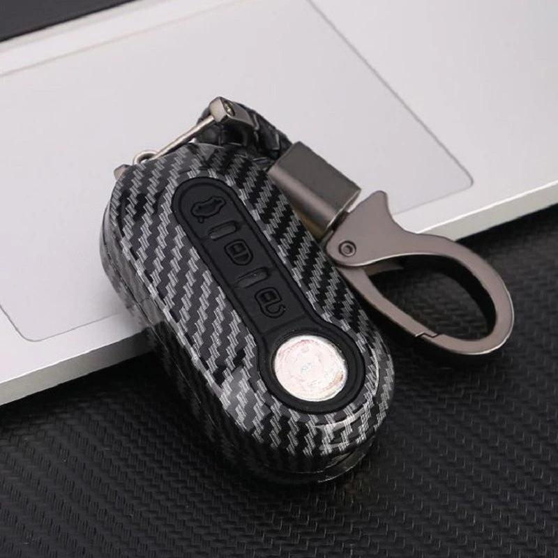 For Fiat Ottimo Keychain Carbon ABS Car Key Fob Shell Cover for FIAT 500 500L 500X Abarth 3-Button Folding Key