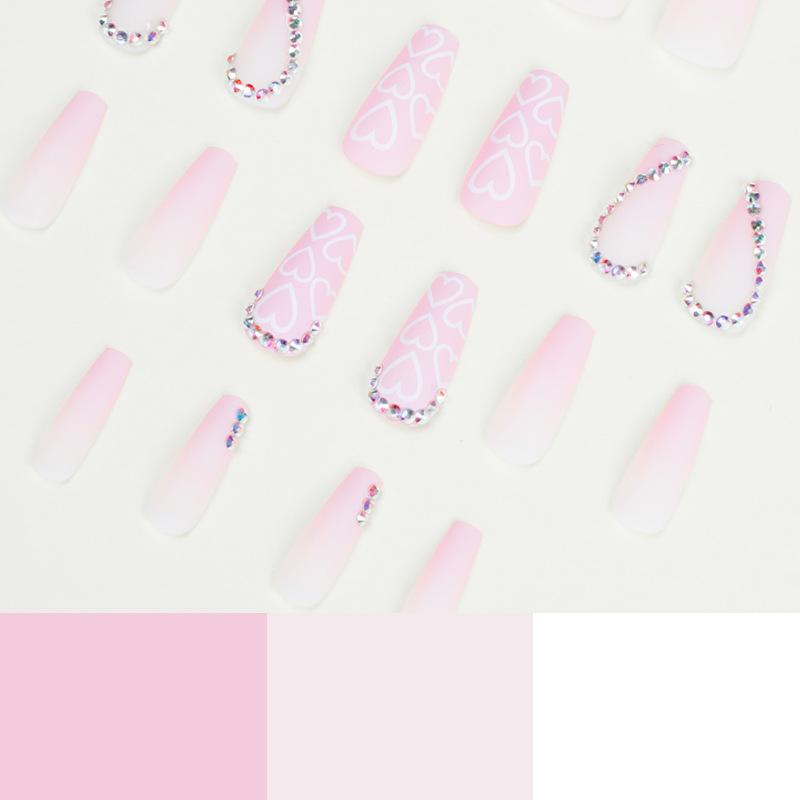 Pink love rhinestone wearing nail piece nail piece nail piece removable ultra-thin nail piece