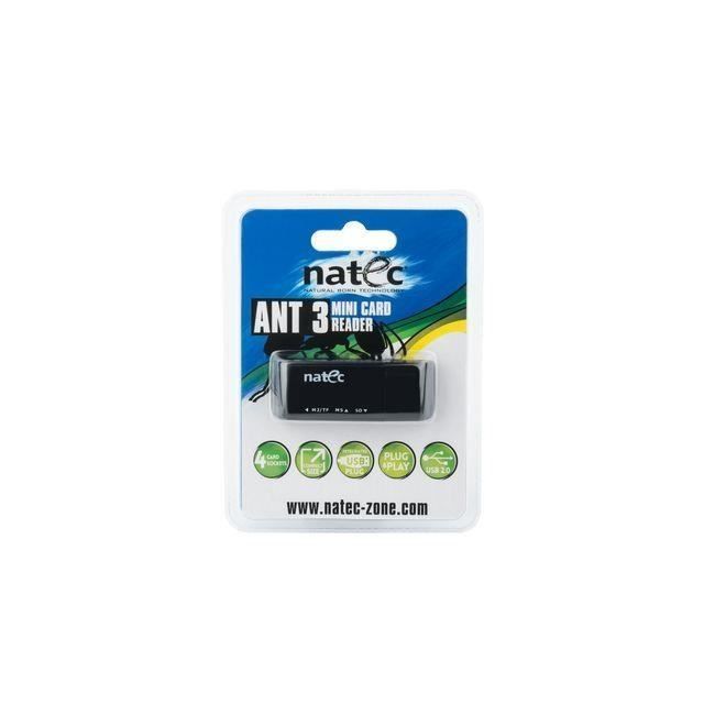 Lecteur De Carte NATEC MINI ANT 3 - SDHC, MMC, M2, Micro SD - USB 2.0 Noir NCZ-0560