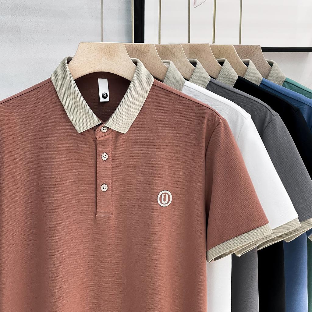 Men'S Polo Shirt Short-Sleeved Men'S Trendy Korean Version Of British Lapel Polo Shirt High-End Slim-Fit Top Men'S