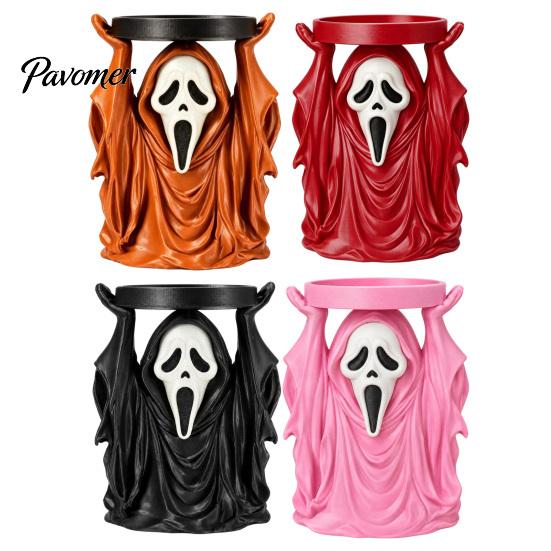 Dark Aesthetic Candle Base Halloween Grim Reaper Holder, Spooky Screaming Ghost Candlestick Tealight Unique Holiday Gift Table Centerpiece for Indoor