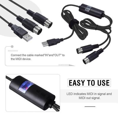 USB IN-OUT MIDI-Kabelkonverter, professioneller PC/Laptop/Mac zu Musik-Tastatur-Adapterkabel für Heim-Pinao-Musikstudio
