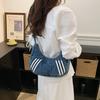 Fashion Denim Hobo Bag Ruched Strap Striped Design Zipper Closure Casual Shoulder Purse for Women