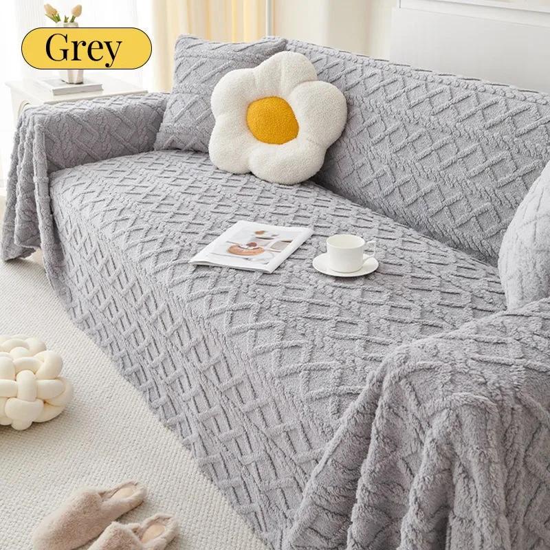3D Jacquard Plush Sofa Towel for Couch Winter Warm Coral Velvet Sofa Covers Solid Soft Universal Slipcovers Living Room Decor