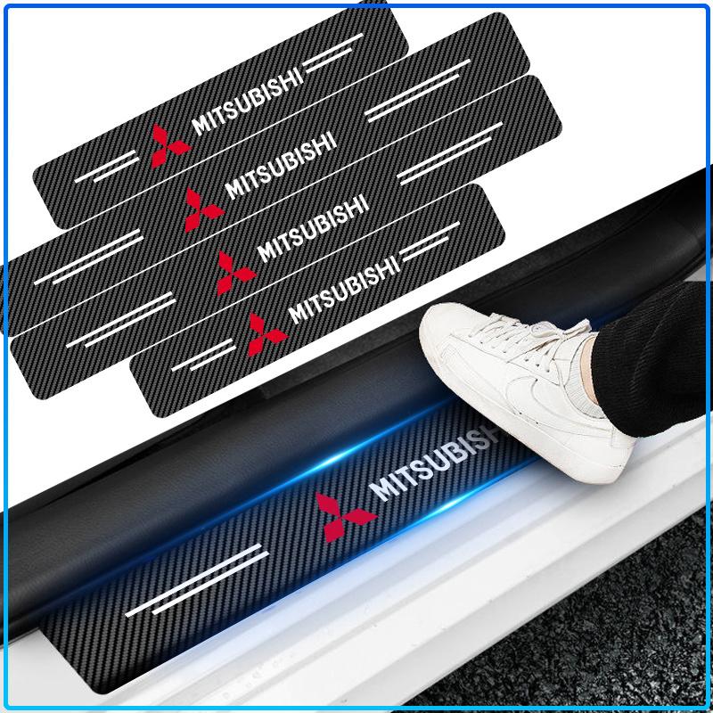 4Pcs Carbon Fiber Car Door Sill Protection Sticker Anti-scratch Refit For Mitsubishi Lancer 7 8 I200 Pajero Montero Sport Outlander ASX Mirage Eclipse