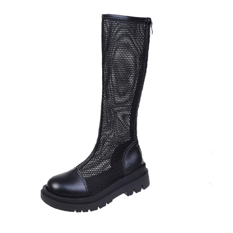 Breathable Knit Line Women's Mesh Boots Middle Follow Round Head Summer Knee High Boots Sandal Boots Fashion Sandalias De Mujer