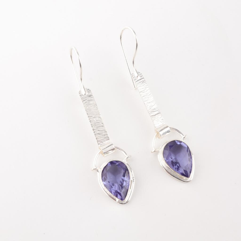 Iolite Gemstone 925 Sterling Silver Jewelry Handmade Earrings 2.3" Gift For Her EE-166-3